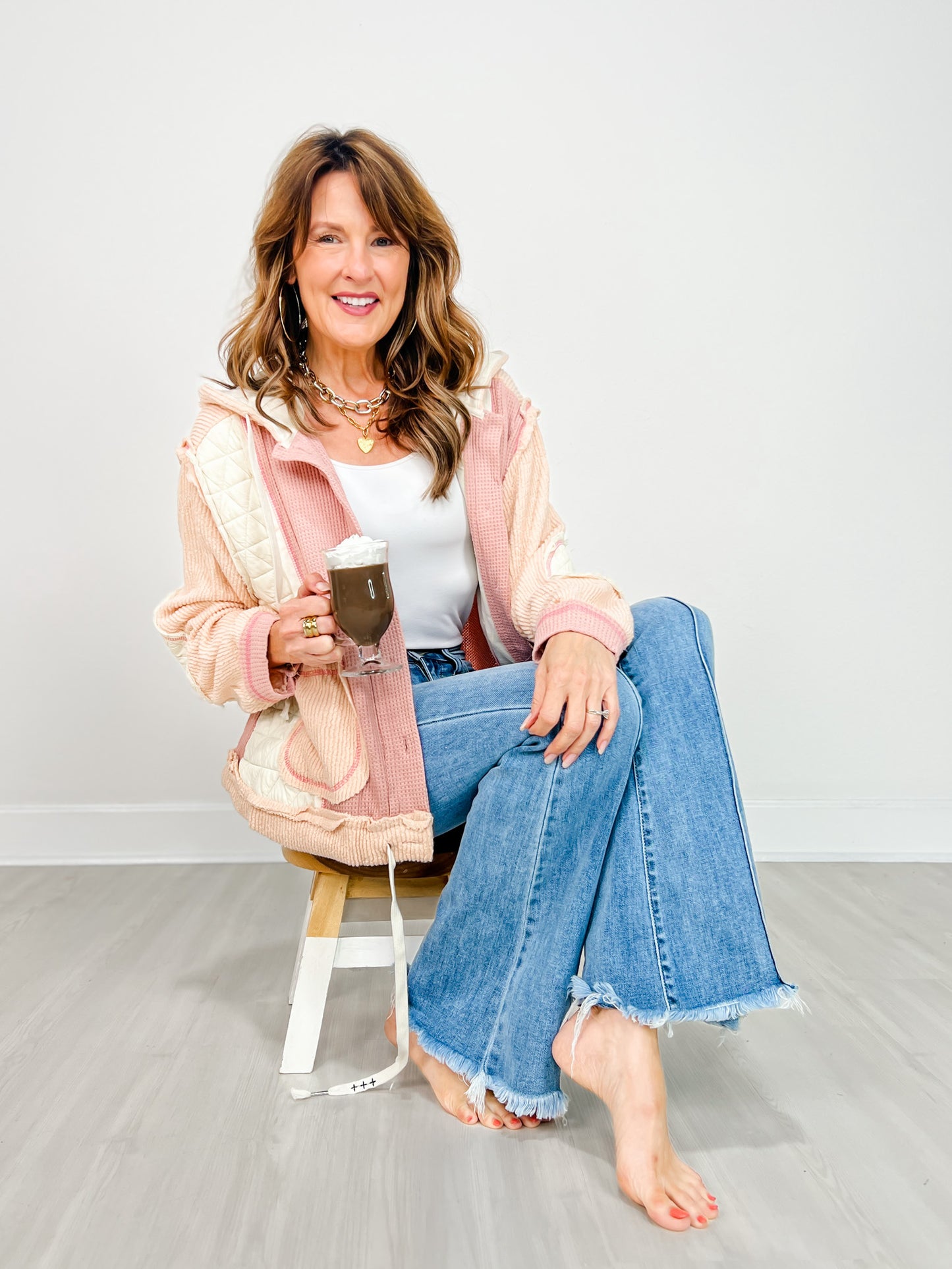 Fabric Mix Button Front Hooded Jacket