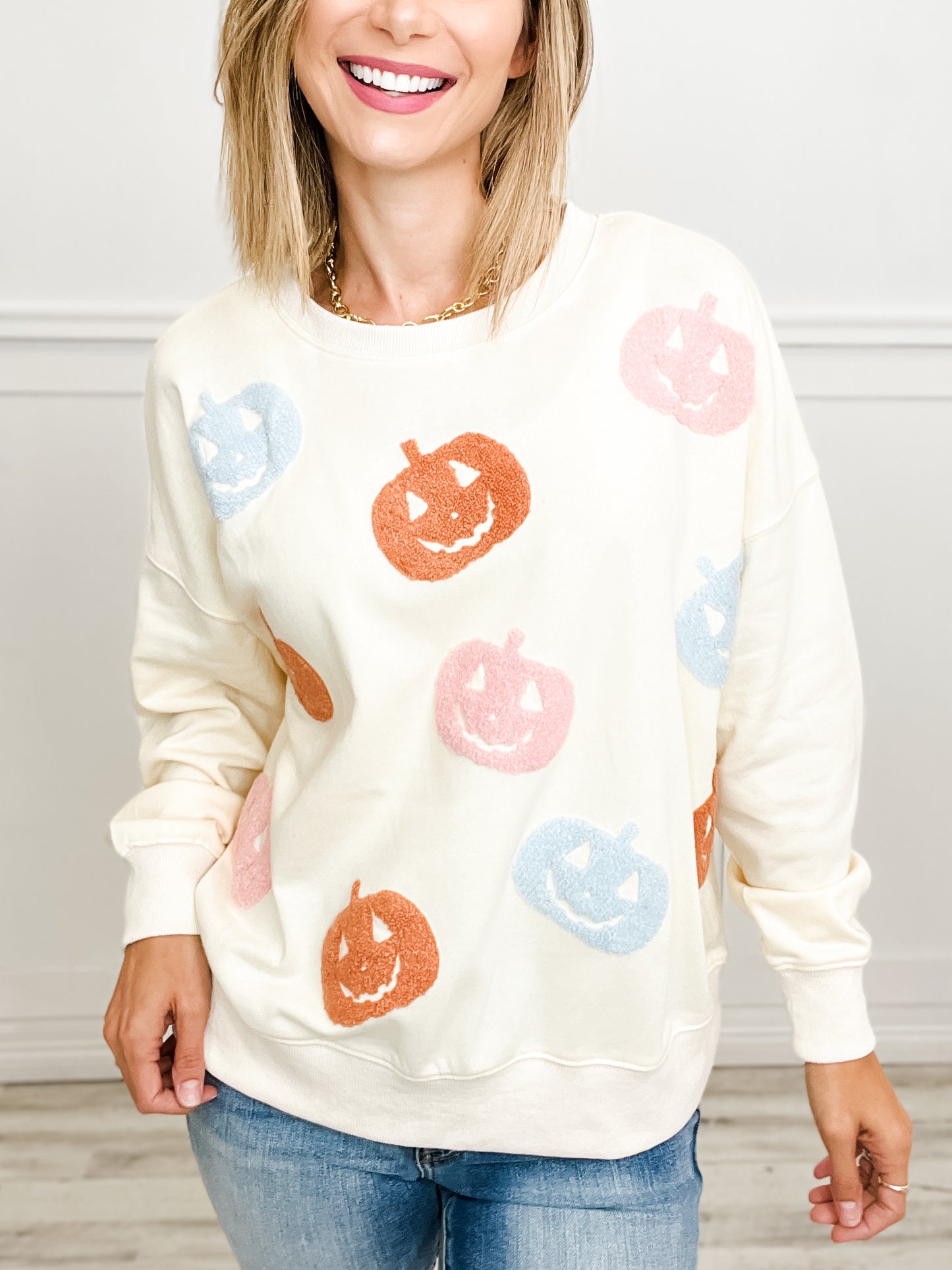 Halloween Pumpkin Towel Embroidered Oversized Sweatshirt