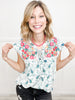 Stormy Night Paisley Printed Top with Floral Embroidery