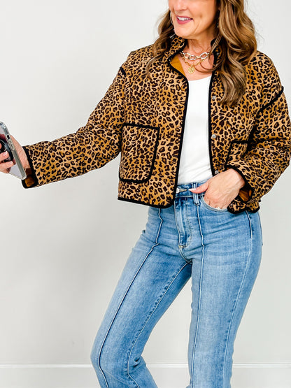 Quilted Leopard Button Down Puffer Jacket