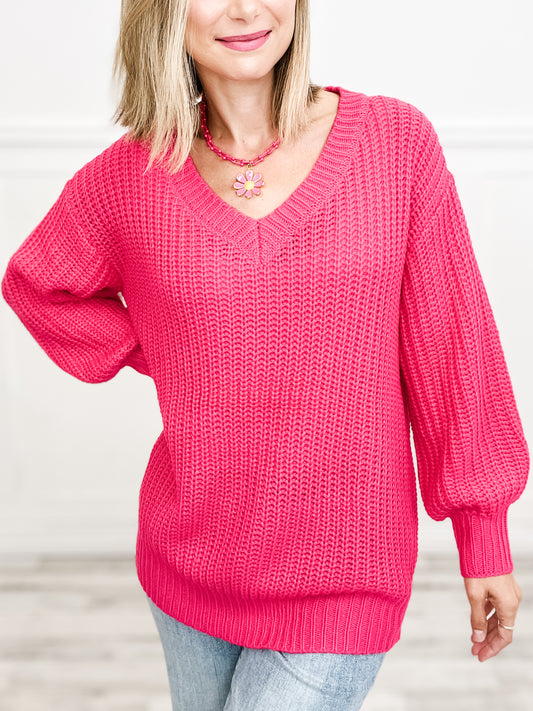 Wishing For Cooler Days Knit Sweater with V-Neckline