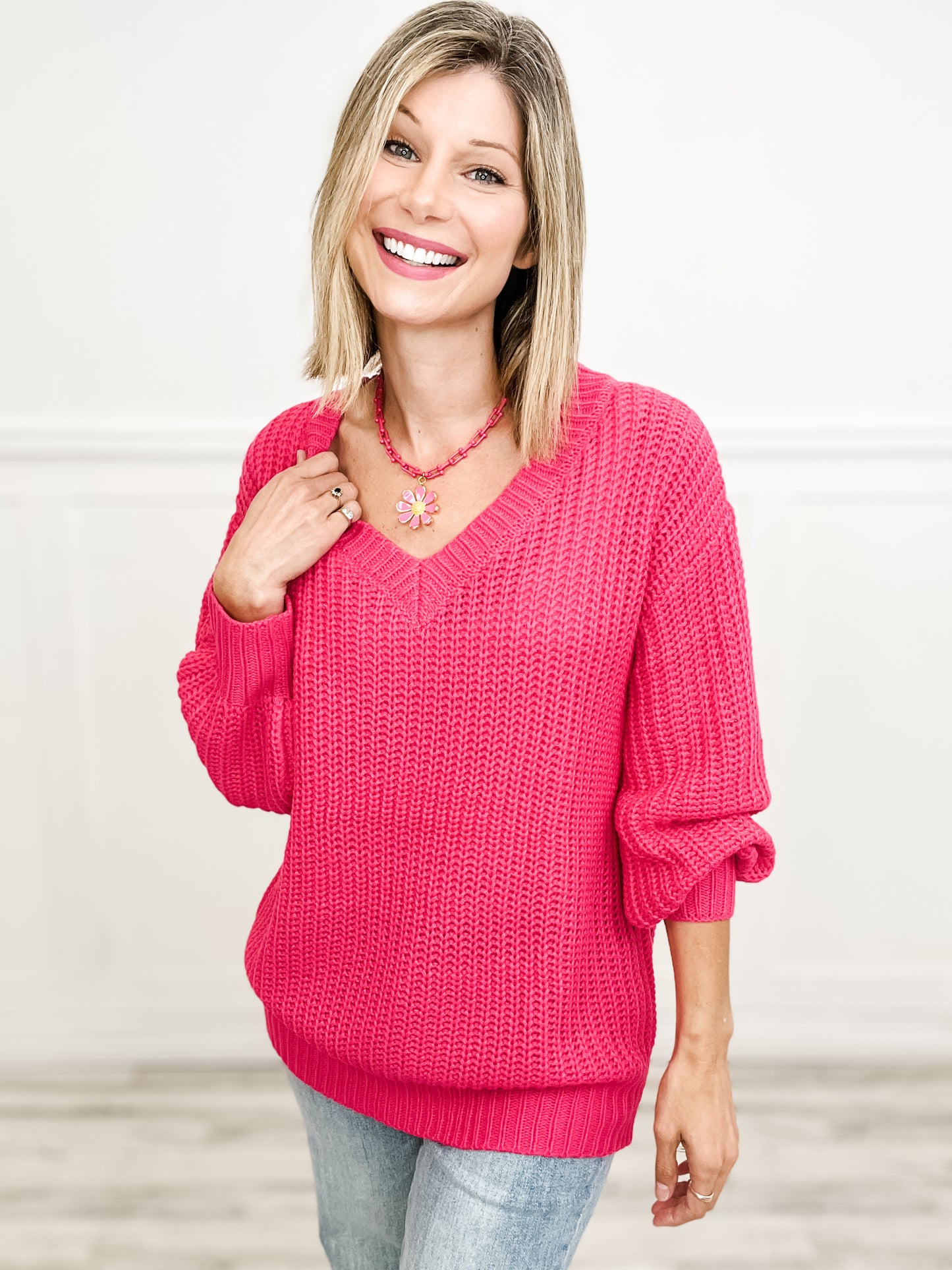 Wishing For Cooler Days Knit Sweater with V-Neckline