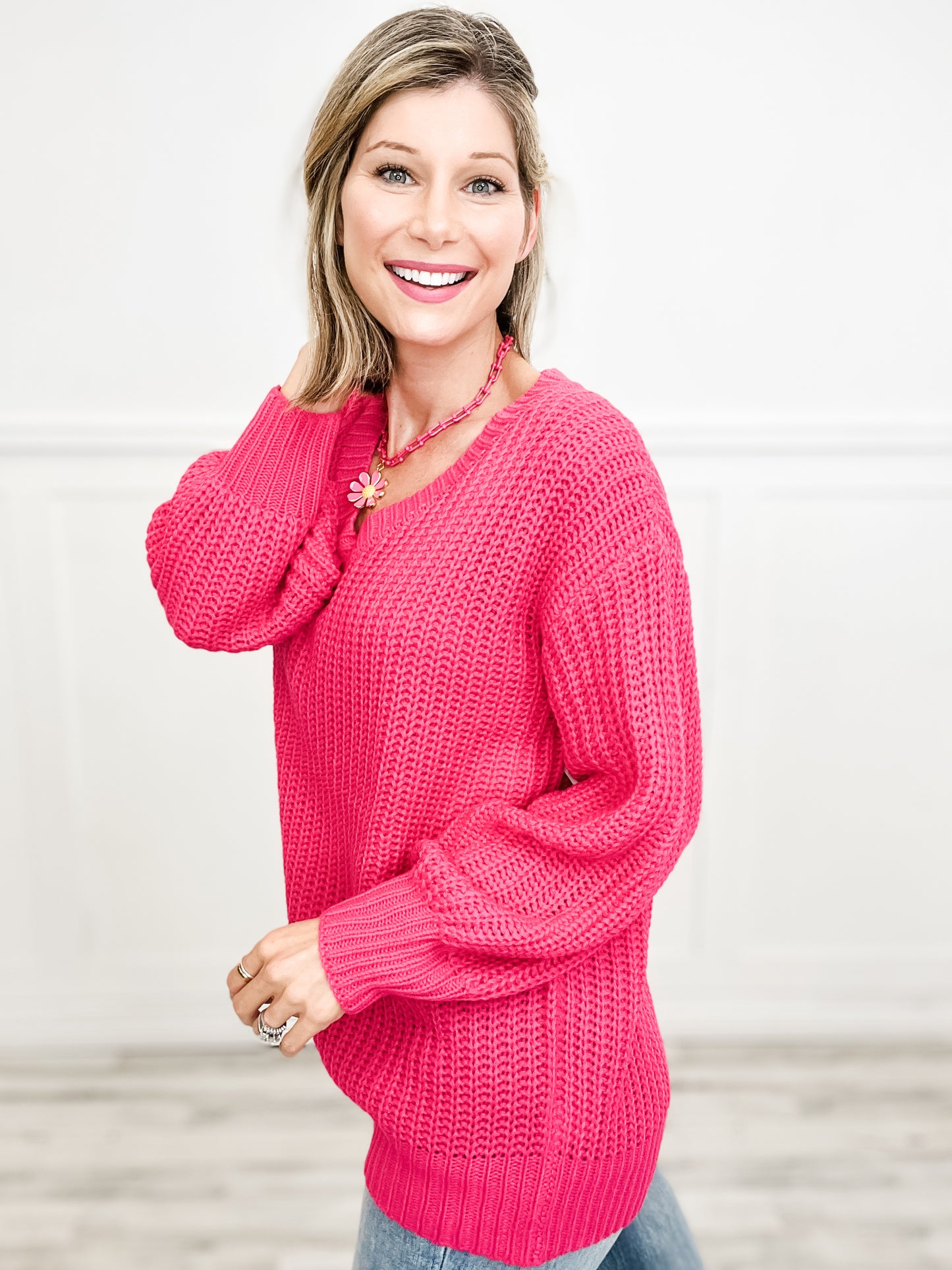 Wishing For Cooler Days Knit Sweater with V-Neckline