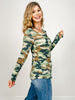 Long Sleeve Camo Print Henley Style Top