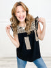 Flutter Sleeve Top with Aztec Print Embroidery and Lace Detail Neckline