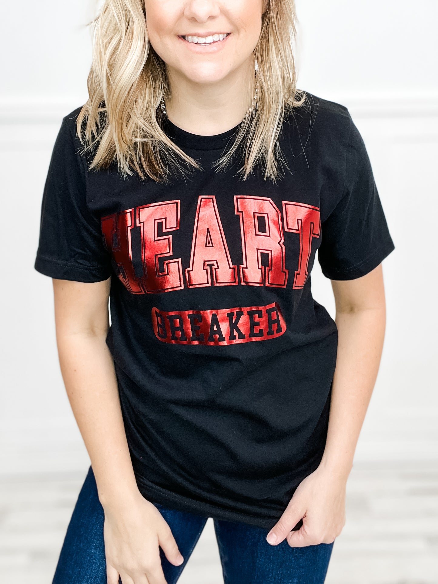 Heart Breaker Red Foiled Graphic Top