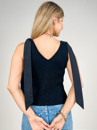 Shoulder Tie Sleeveless Solid Knit Top