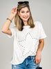 Star Patch with Metallic Detail Short Sleeve Solid Knit Top