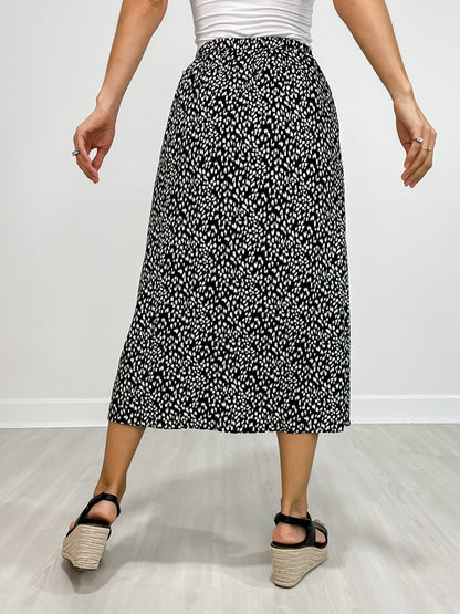 Abstract Leopard Print Elastic Waist Midi Skirt
