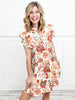 Floral Print A-Line Tiered Short Dress with Double Flutter Sleeves