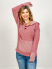 Stripe Contrast Button Neckline Hooded Pullover