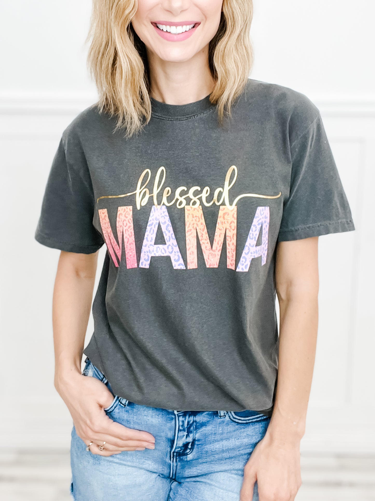 Blessed Mama Gold Foil Graphic Tee