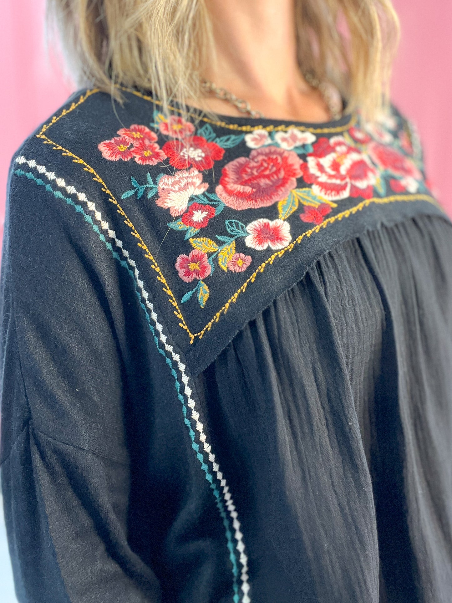 EMBROIDERY MIX MEDIA TOP Poncho Top