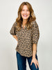 Drop Shoulder Loose Fit Leopard Top with Collar