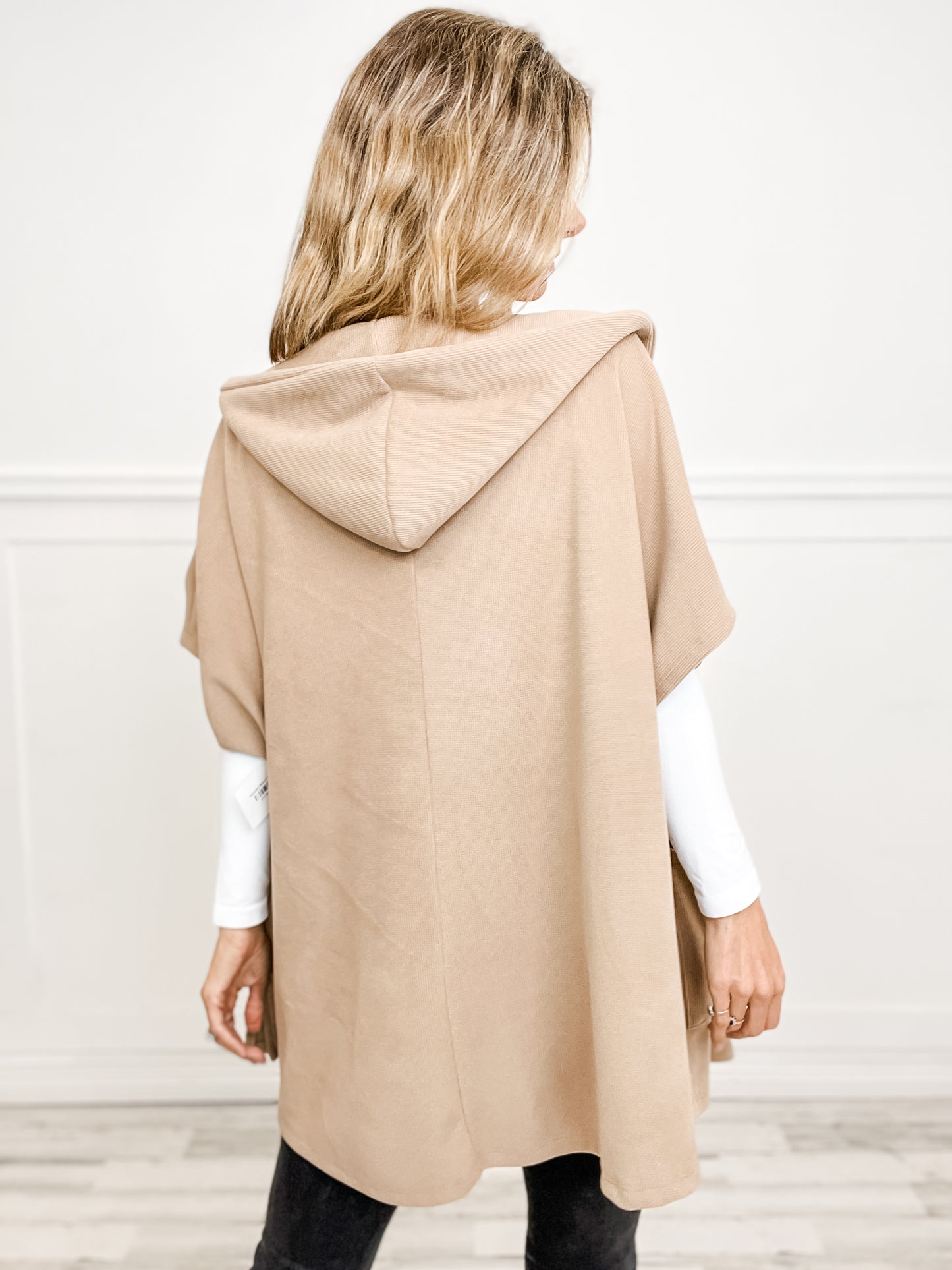 Hooded fleece waffle cape