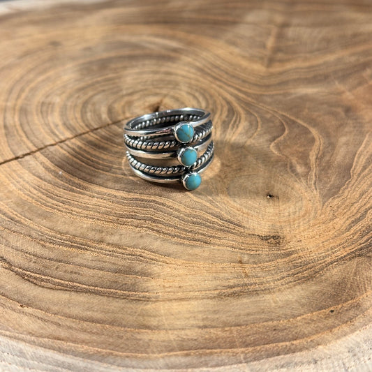 Triple Turquoise Ball Rope Ring