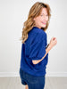 Solid Terry Short Sleeve Pullover Top with Banded Hem and Sleeves