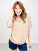 Solid Terry Short Sleeve Pullover Top with Banded Hem and Sleeves