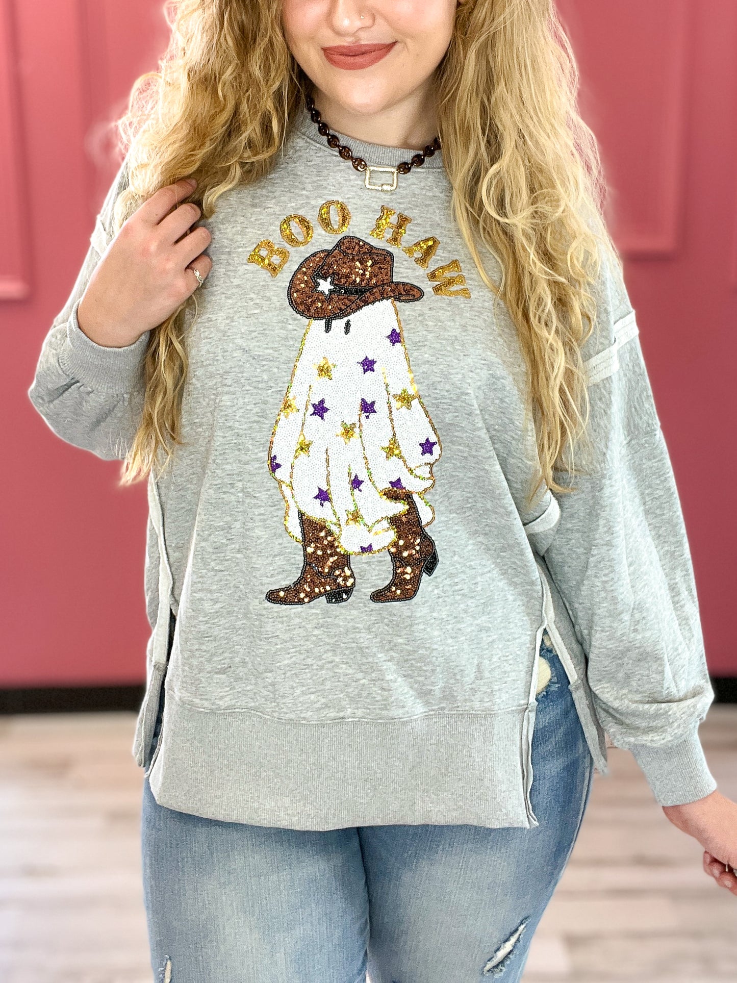 Boo Haw Sequin Ghost Sweatshirt