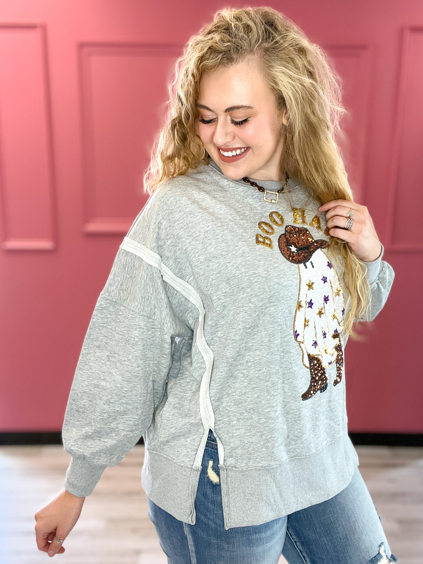 Boo Haw Sequin Ghost Sweatshirt