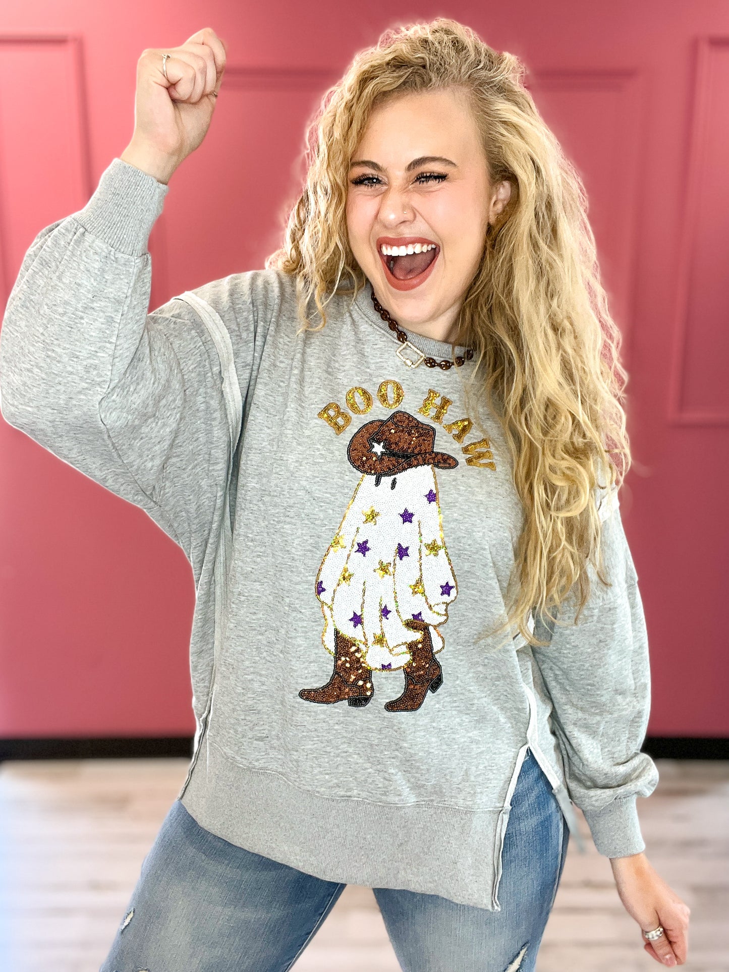 Boo Haw Sequin Ghost Sweatshirt