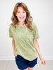 Short Sleeve Acid Wash Round Neck Top with Front Pocket-GROUP B