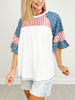 Ruffled Sleeve Round Neck Color Block Top