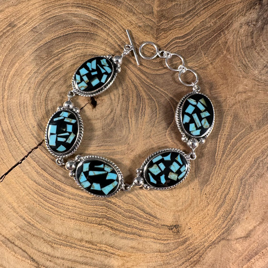 Turquoise Chip Mosaic Toggle Bracelet