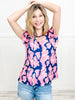 Abstract Print V-Neck Top with Double Layer Ruffle Sleeves