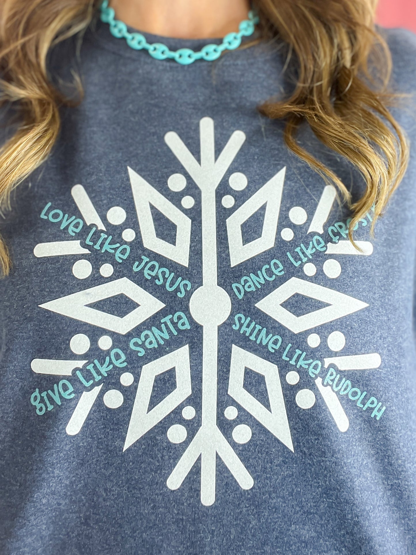 Love Like Jesus Dance Like Frosty Glitter Snowflake Sweatshirt Top