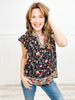 Aztec Embroidery Flutter Sleeve Split Neckline Top