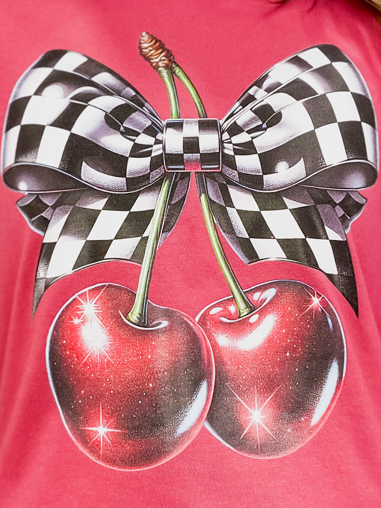 Checkered Bow and Cherries Graphic Tee