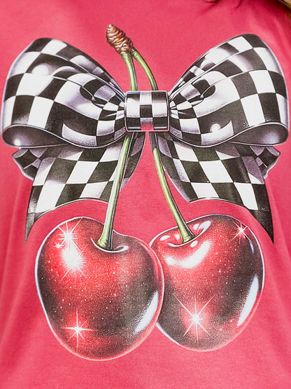 Checkered Bow and Cherries Graphic Tee