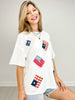 Short Sleeve Round Neck USA Flag Patches Top