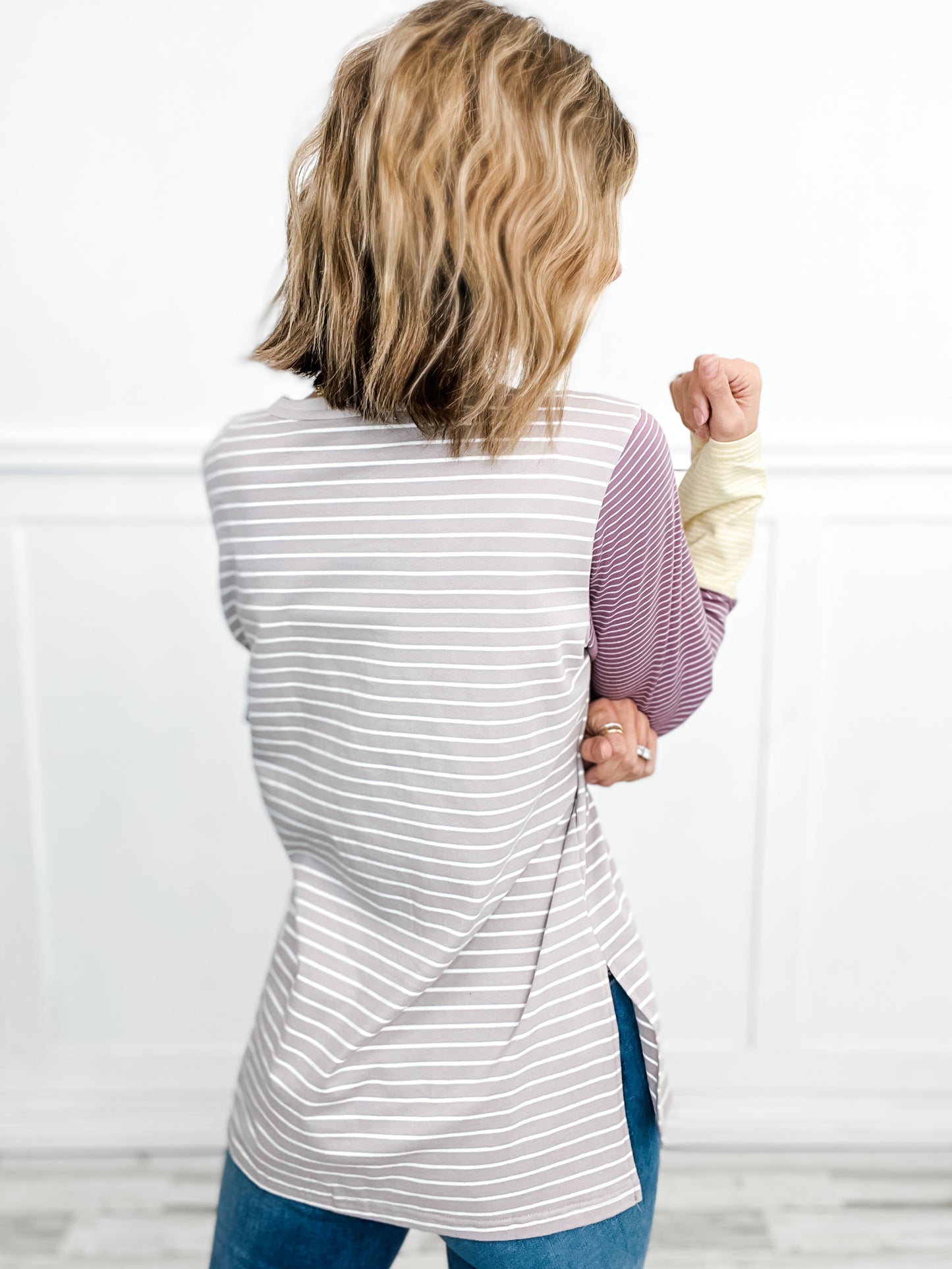 Long Sleeve Henley Striped Knit Top