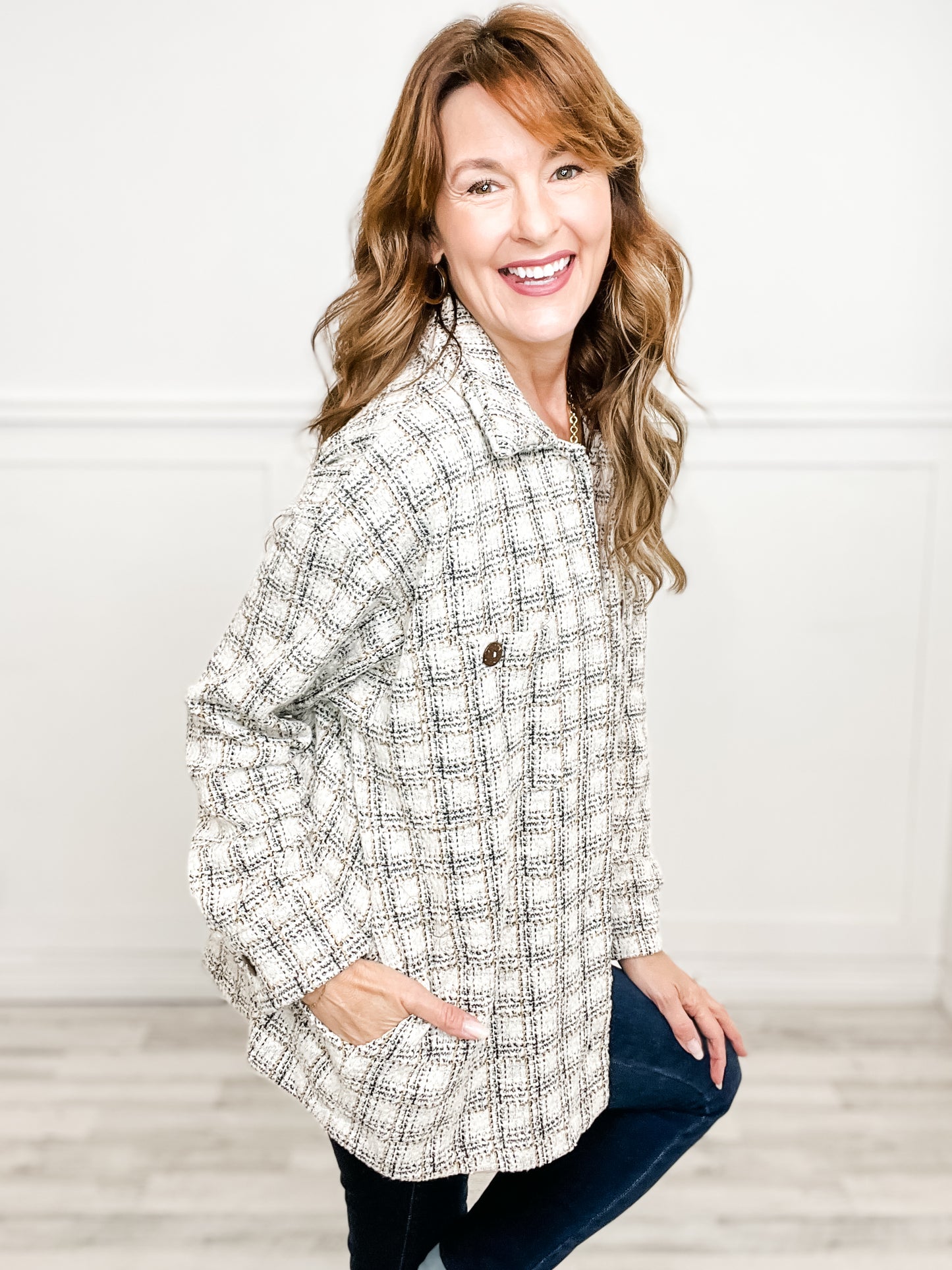 Plaid Button Down Collared Shacket