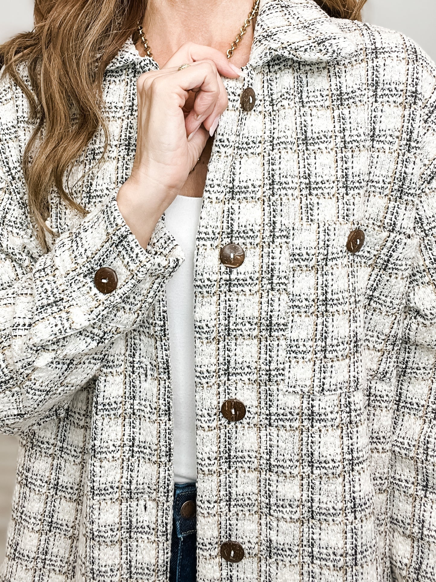 Plaid Button Down Collared Shacket