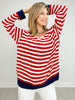 Oversized V-Neck Long Sleeve Striped Knit Top