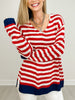 Oversized V-Neck Long Sleeve Striped Knit Top