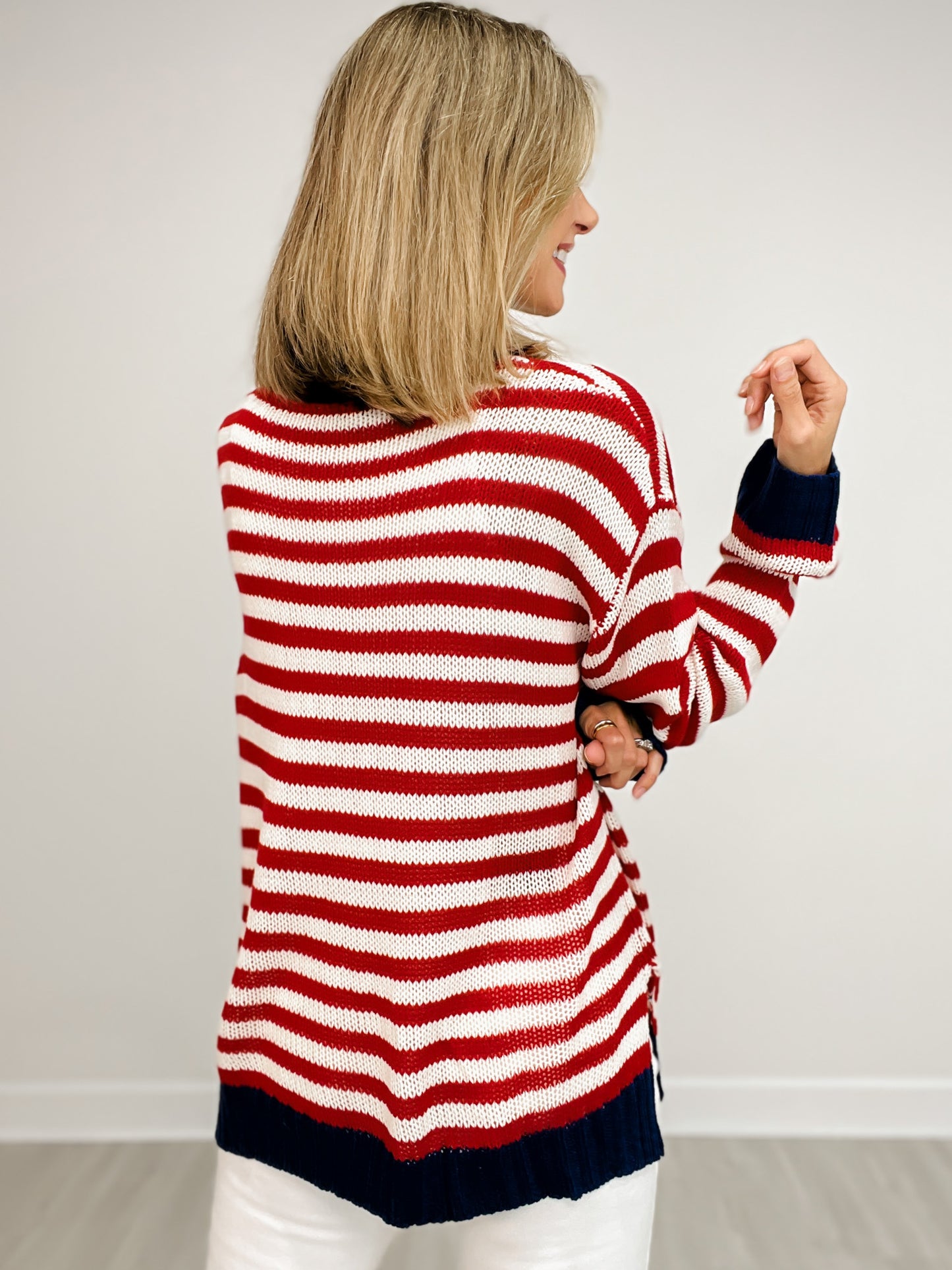 Oversized V-Neck Long Sleeve Striped Knit Top