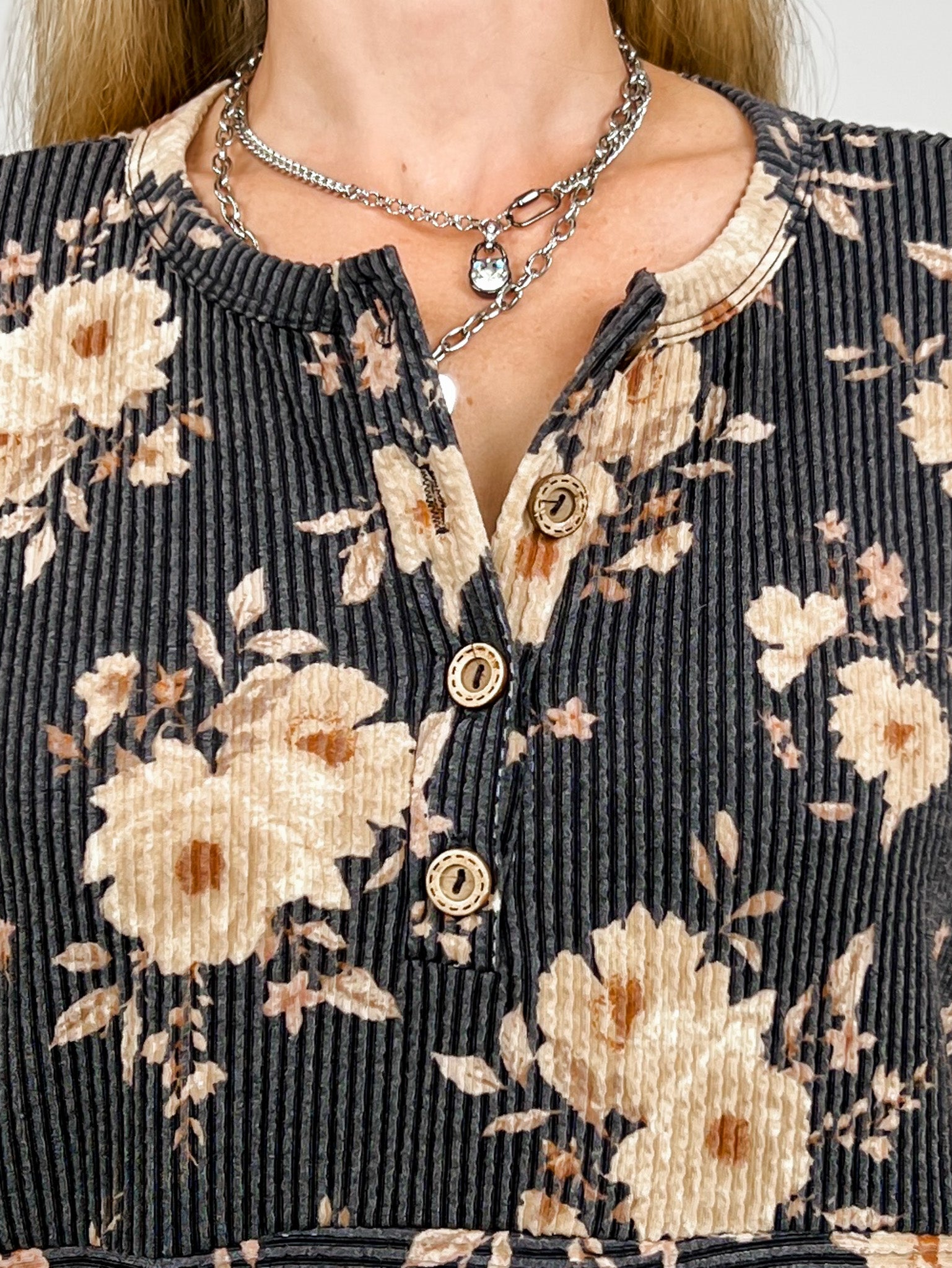 Short Sleeve Floral Urban Rib Knit Top