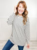 Long Puff Sleeve Round Neck Stripe Urban Ribbed Top