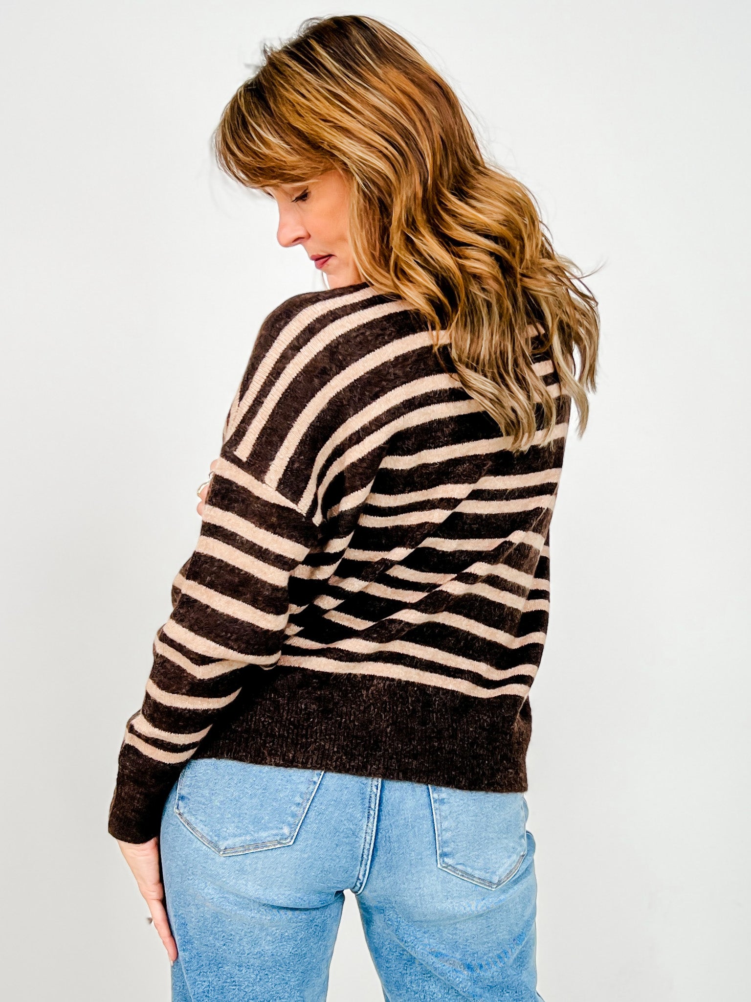 Stripe Front Seam Detail Long Sleeve Sweater