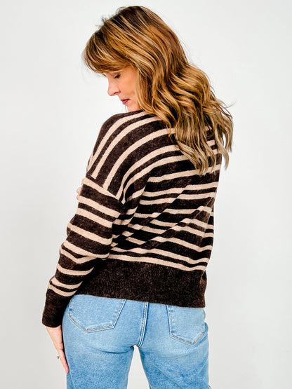 Stripe Front Seam Detail Long Sleeve Sweater