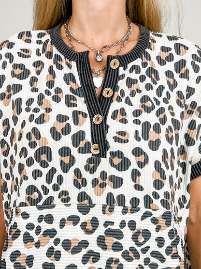 Short Sleeve Leopard Print Urban Rib Top
