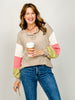 Long Sleeve Color Block Button Front Top