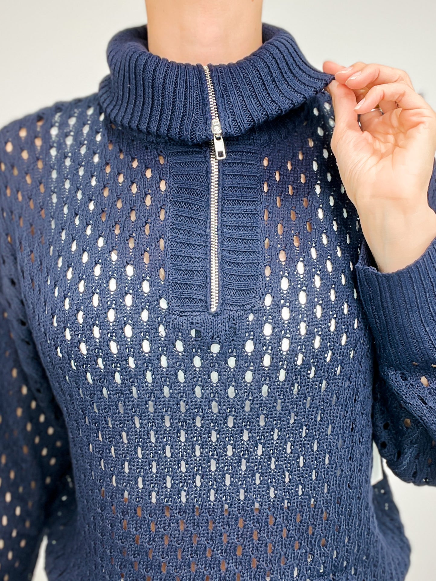 Long Sleeve Solid Knit Sweater with Quarter Zip-Up Neckline