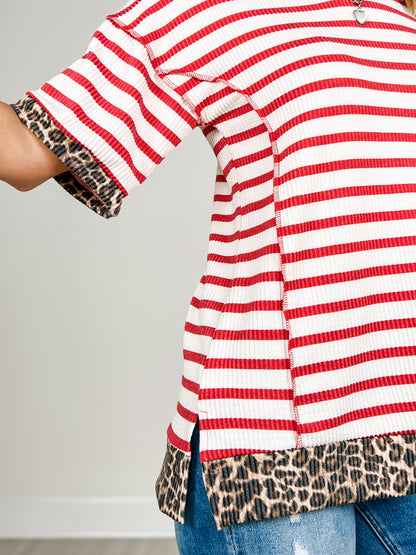 Short Sleeve Stripe Contrast Urban Rib Top