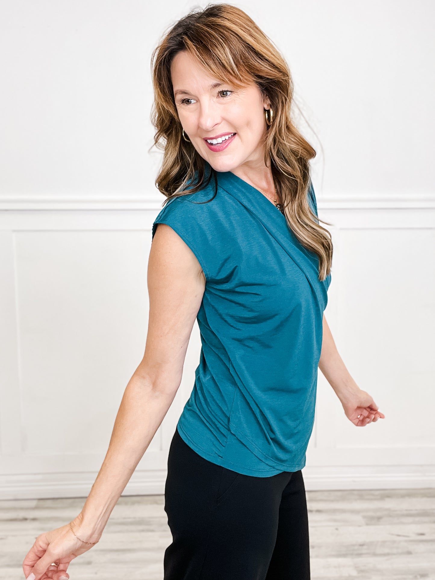 Cap Sleeve Surplice Wrinkle-Free Top - GROUP B