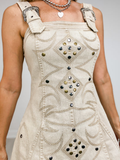Studded Western Buckle Denim Dress